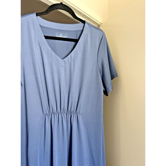 Cuddl Duds Flutter Sleeve V-Neck Dress Blue Size L Silky Soft Stretch - Picture 1 of 12